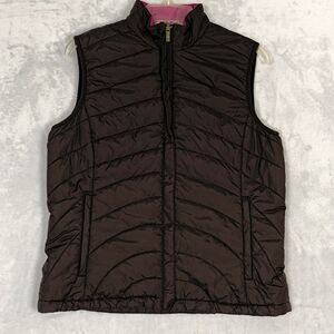 Lands End Pufffer Vest Womens Size S 6-8 Brown Quilted Sleeveless Zip Long Nylon